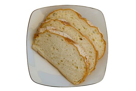 Three Slices of Sheepherded Bread on plate. Isolated, Path included