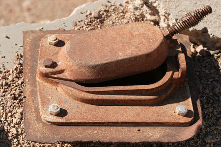Rusty Service Access Hatch with Spring Handleの写真素材