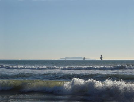 Historic Sail Ships in Pacific Ocean near Los Angeles, CA