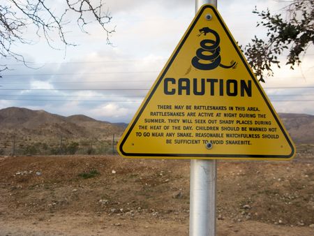 Rattlesnake Warning Sign Posted at Chiriaco Summit, Californiaの写真素材