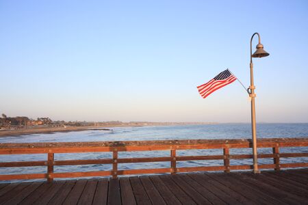 Ventura and Oxnard from Historic Wooden Pier, CAの写真素材