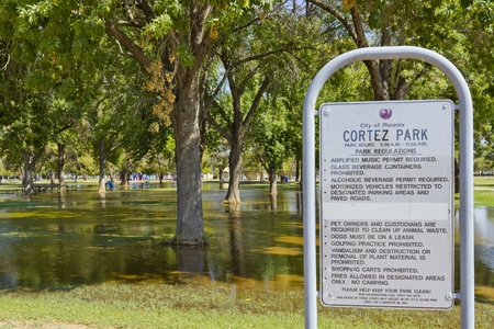 Monsoon season flood in Cortez park, Phoenix, AZのeditorial素材