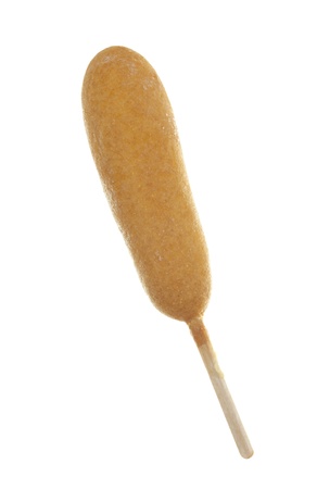 Frozen corn dog close up; isolated on whiteの写真素材
