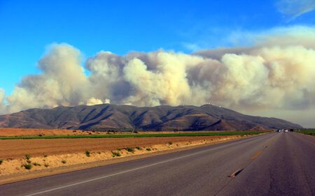 Wild brush fire in Point Mugu State park mountains near Camarillo, CAの写真素材