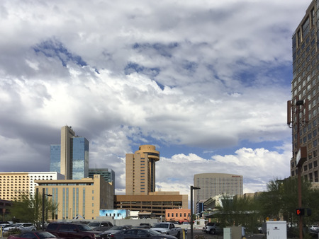 PHOENIX, AZ - NOVEMBER 3, 2016: Banks and hotels towering in crowded downtown of major Arizona city of Phoenix.のeditorial素材