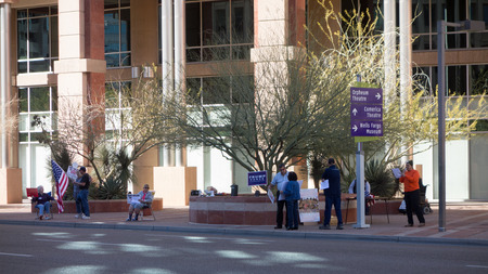 PPHENIX, AZ - FEBRUARY 4, 2017: A group of politically active people rallying near Phoenix City Hall in support of Legal Only immigration government program, Arizonaのeditorial素材