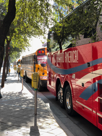 PHOENIX, AZ, USA - DECEMBER 14, 2017:  Charter and school buses closely parked for a special event...