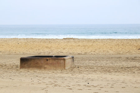 Designated fire place sat on in the sand of Mission Beach, San Diego, Californiaの写真素材
