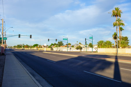 Bell road low traffic during early weekend morning in winter, Phoenix, Arizona