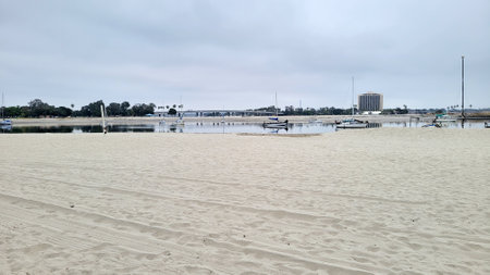 Bridge across Mission Bay Channel as viewed from Mariners Basin, San Diego, Southern Californiaの写真素材