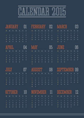 Typography flat calendar 2015, typography, week starts at Sundayのイラスト素材