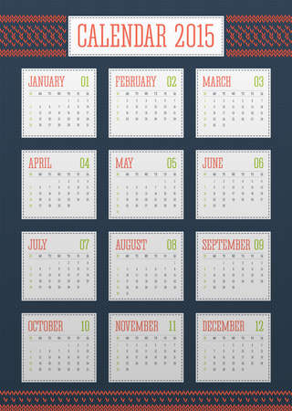 Knitted calendar 2015, week starts at Sundayのイラスト素材