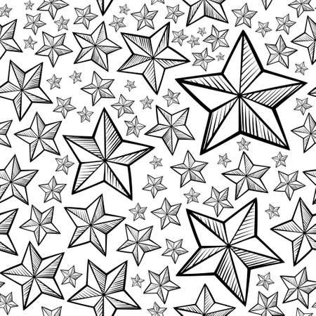 Seamless pattern with hand drawn stars, black and whiteのイラスト素材