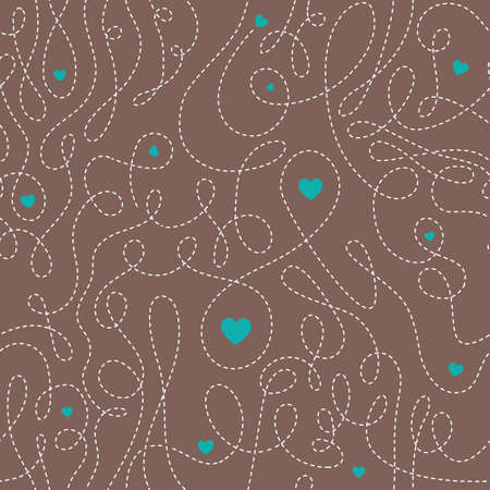 Seamless vector pattern with curly dashed lines and heartsのイラスト素材