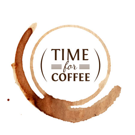 Vector round coffee stain with inscription \"Time for coffee\" insideのイラスト素材