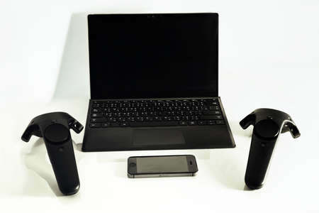 Vr, Smartphone, Laptop, digital concept on white backgroundの写真素材