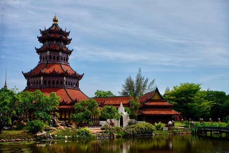 Reconstructed traditional Thai style buildings in Ancient city, muang boran, Bangkokの写真素材