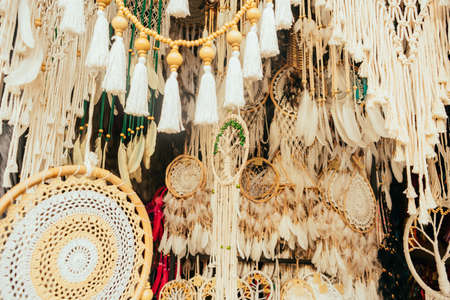 Dream catchers in the shop, close up of dream catchers