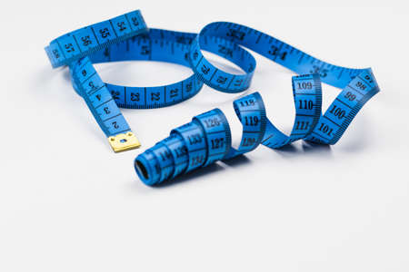 Blue tape to measure the volume of people. Tape for taking measurements.