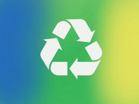 Blurred background with recycling symbol and blue, green and yellow colors, garbage separation. Environmental conservation and recycling.の写真素材