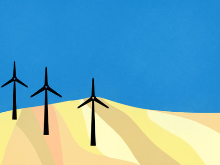 Illustration with renewable energy windmills for energy efficiency. power and eco