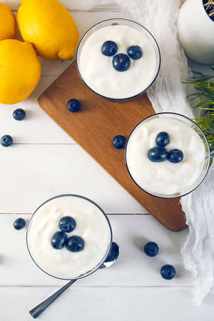 Healthy breakfast with fresh blueberries and yogurt. High quality photoの写真素材