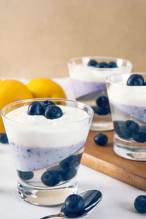 Healthy breakfast with fresh blueberries and yogurt. High quality photo
