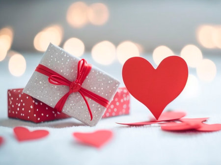 Artificial intelligence generated, valentines day background with bouquet lighting and red hearts. High quality illustrationの素材