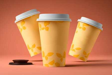 Coffee cup set - mockup of cardboard coffee cup. . High quality photo