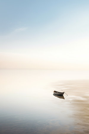 AI GENERATIVE, abstract boat landscape in the sea, pastel tones, blue hour, long exposure. High quality illustrationの素材