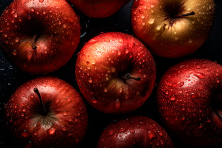 Red apples Top view, background, ai generative. High quality illustrationの素材