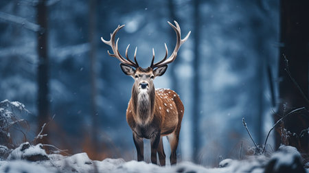 a red deer in the snow, winter holidays,の素材