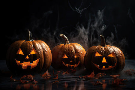 Halloween pumpkins smile and scary eyes for party night. High quality photosの素材