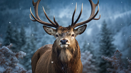 Deer head in snow. High quality photoの写真素材