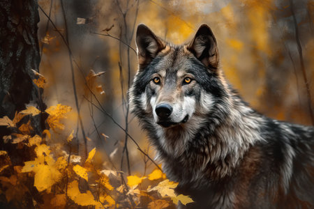 Wolf in the autumn forest. High quality photo