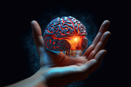Hands holding an artificial intelligence brain, concept technology,の素材