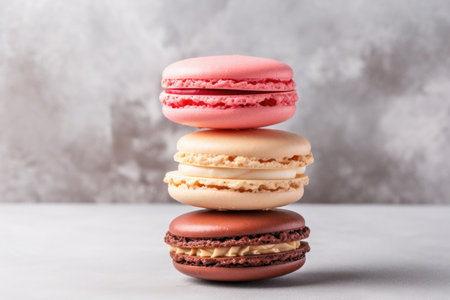 Sweet and colorful french macaroons or macaron on white background, Dessert. High quality photoの素材