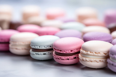 Sweet and colorful french macaroons or macaron on white background, Dessert. High quality photoの素材
