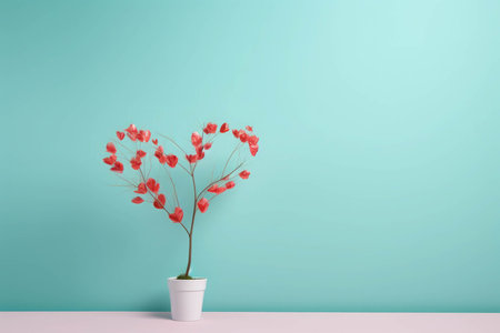 minimalist background of a potted plant with heart-shaped plant, valentine's day concept. High quality photoの素材