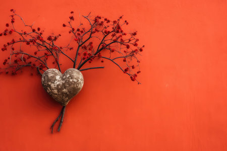 minimalist background of a potted plant with heart-shaped plant, valentine's day concept. High quality photoの素材