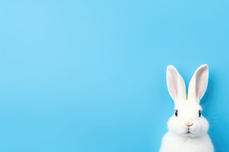 Easter bunny on blue background. Easter vacation concept. High quality photoの素材