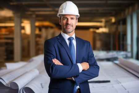 Portrait of young architect businessman in modern office. High quality photoの素材