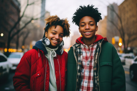 African-American couple strolling through the city. High quality photoの素材