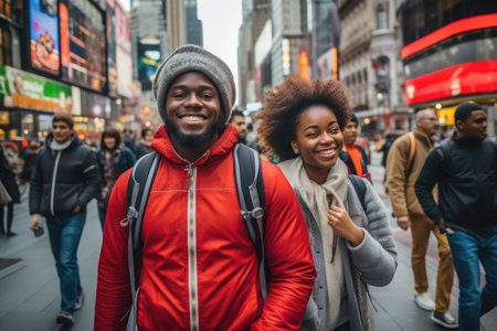 African-American couple strolling through the city. High quality photoの素材
