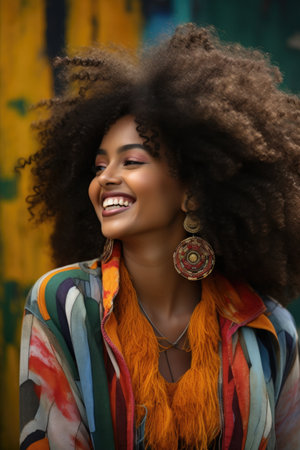 african american happy woman samiling on urban bacgroundの素材