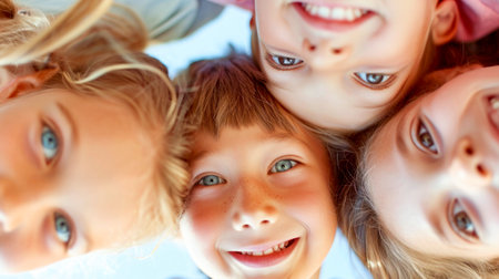 kids looking in to the camera aboveの素材
