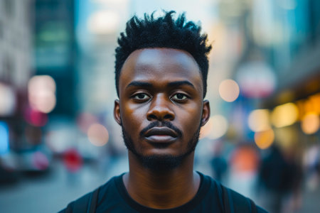 black lives Matter, full body, blur black man in the street on background,の素材
