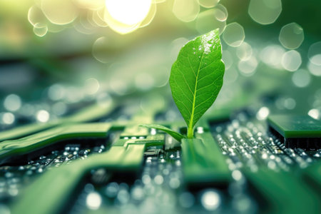 Green electronics, green technology. Environmental friendly, electronics, IT communication, and server technology.の素材