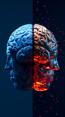 one half a brain is digital and AI, the other half is a human brainの素材