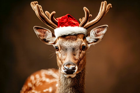 Deer with Christmas hat backgroundの素材